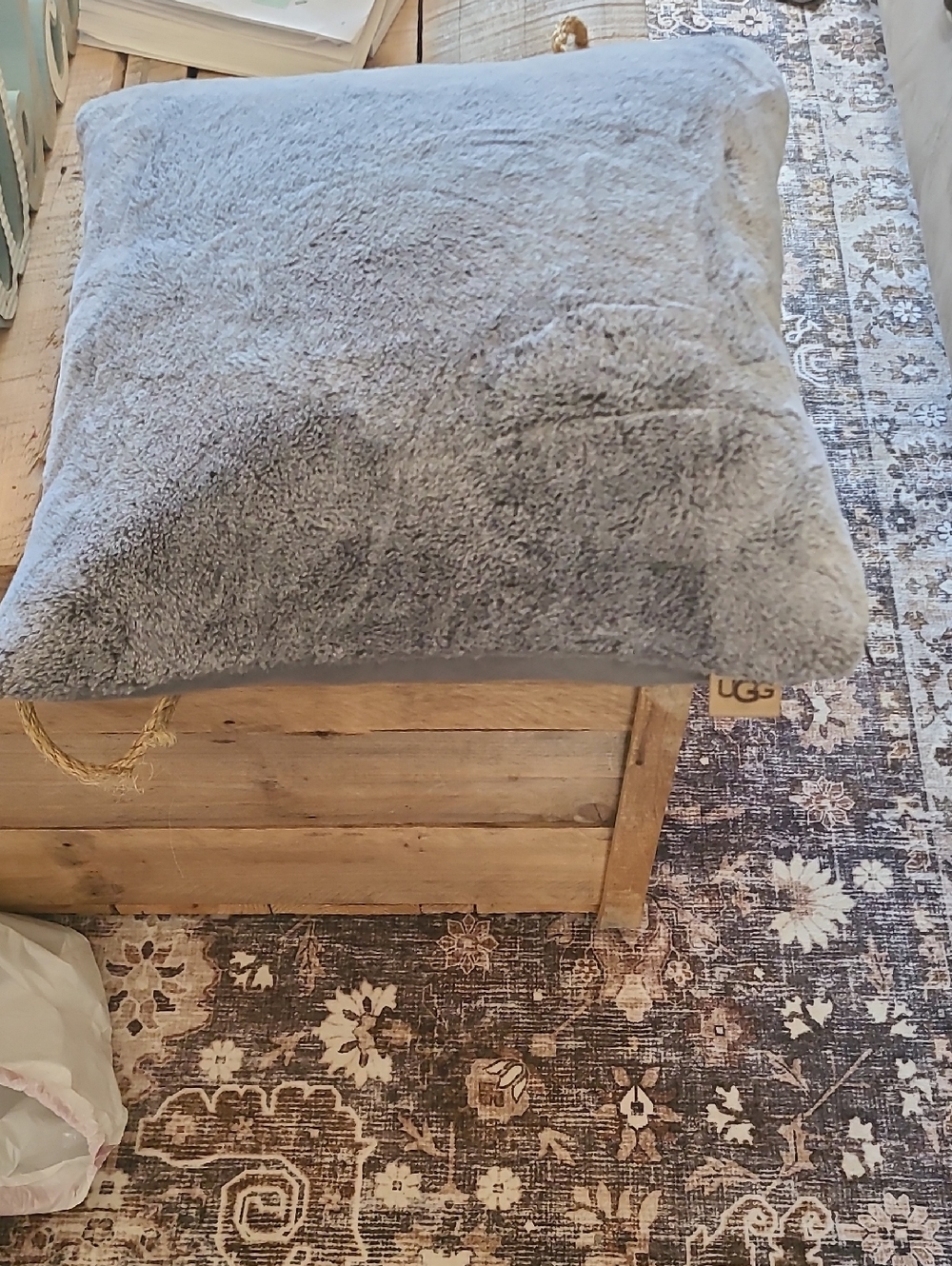 UGG Plush Gray Faux Fur Throw Pillow